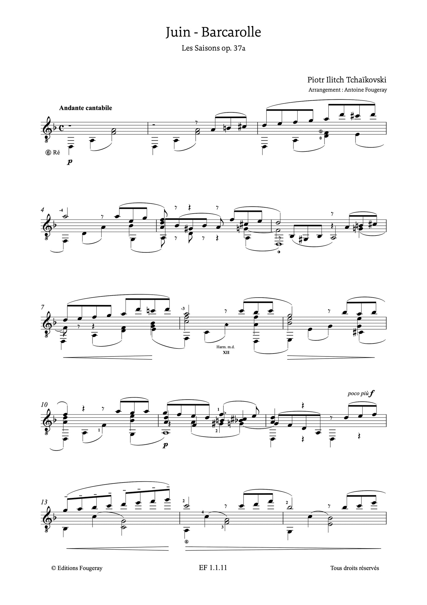 June, Barcarolle - The Seasons op. 37a - Pyotr Ilyich Tchaikovsky (Arr. Antoine Fougeray)